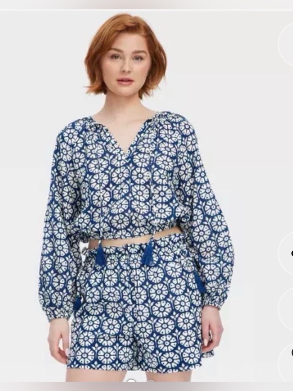Roller Rabbit x Target Daisy Floral Long Sleeve Tie-Neck Boho Top